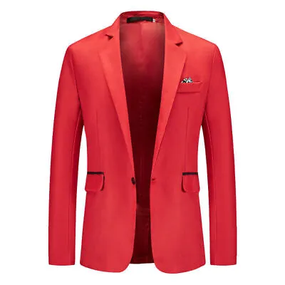 Mens Business Formal Blazer Jacket Wedding Party One Button Smart Suit Coat Tops • £16.89