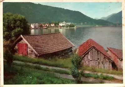 Continental Size Postcard Village Scene Balegstrand Sign Norway Mailed 1954 • $8.99