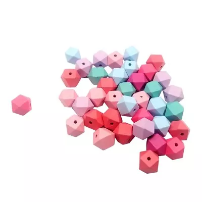  30pcs Mixed Geometric Wooden Beads Painted Natural Octagon Geometric Polyhedron • £8.49