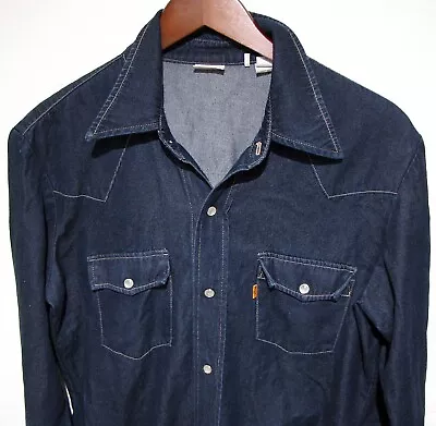 Vtg Levi's DARK BLUE JEAN Western Shirt MED 70s ORANGE TAB Denim Cowboy Usa Snap • $140