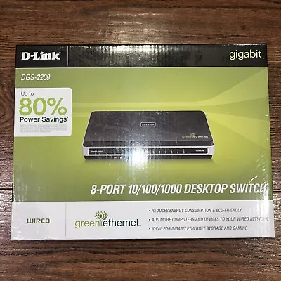 NEW D-Link DGS-2208 Ethernet Switch 10/100/1000 8Port (8 Port) Gigabit SEALED • $15.95