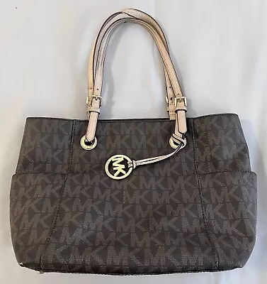 Michael Kors Brown Logo Jet Set Leather Shoulder Bag Tote Large  • $39.99