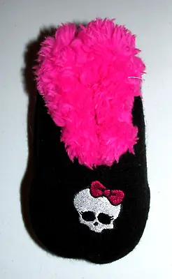 NEW Girl's Monster High Black Hot Pink Slipper Socks One Size Skull Fake Fur • $14.40