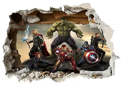 3D Smashed Wall Mural Avengers Wall Sticker Marvel Superheroes Room Wall Art • £3.99