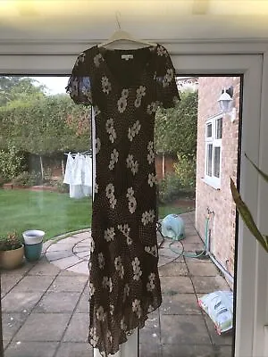 J TAYLOR Long Black &dark Pink Floral Dress Sz 12 Lined Asymmetric Hem • £5