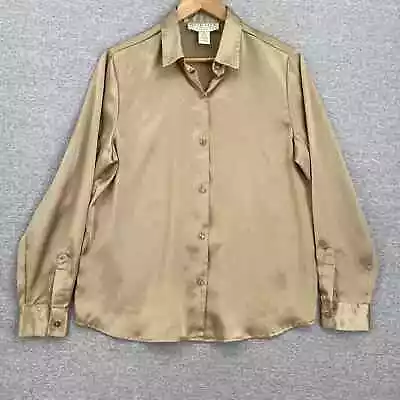 Vintage Norton McNaughton Blouse Womens 8 Bronze Button Up Long Sleeve Top Satin • $27.99