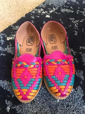 Women's Mexican Sandals Faux Leatherhuarache Artesanal De Mujer Size 6w • $22.99