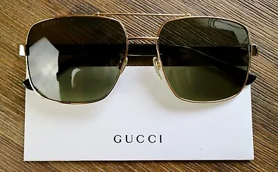 Gucci GG0529S 001 60mm Pilot Sunglasses In Gold/Gray Lens With Velvet Case • $189