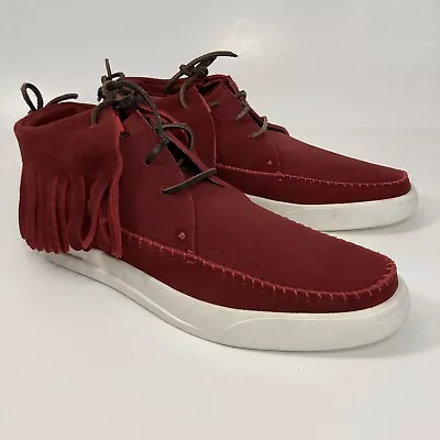 Foundation Fringed Red Suede Moccasin Sneaker US Mens Size 12 • $79.77