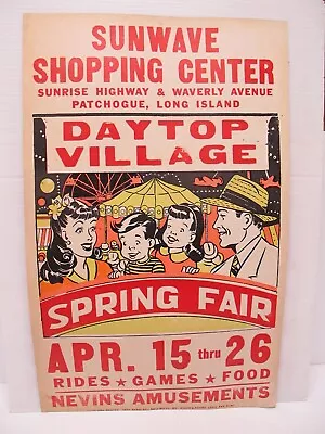 Vintage DAYTOP VILLAGE SPRING FAIR Carnival/Ride Poster Sign~Sunwave~Patchogue • $19.99