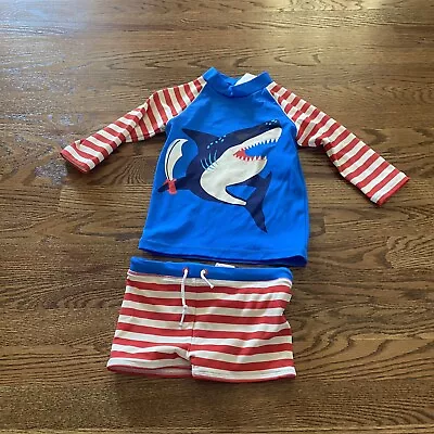 Mini Boden Whale Rash Guard Red Blue Swim Trunk Shorts Kid's 4-5 European • $24.99