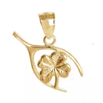 New 14k Gold Wishbone With Clover Leaf Pendant • $94.50