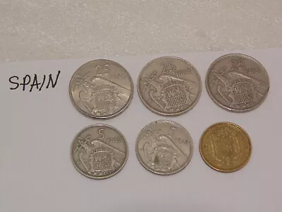 Spain 25 5 1 Pesetas 1957 1966 Lot Of 6 Coins • $9.99