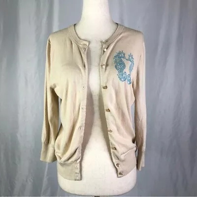 J. Crew Factory The Clare Cardigan Seahorses Ecru Aqua Size Small • $28