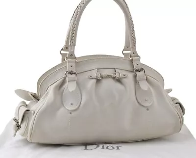 Authentic Christian Dior Vintage Shoulder Hand Tote Bag Leather White CD 7791I • $62