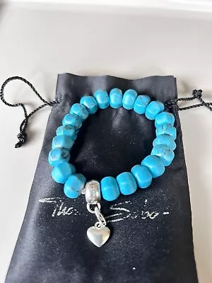 Thomas Sabo Turquoise Charm Carrier Bracelet & Dangle Heart Charm Pre Loved • £16