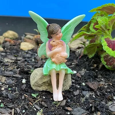 Fairy Garden Miniature Fairy With Rabbit Dollhouse Diorama Mini Fairy And Bunny • $13.49