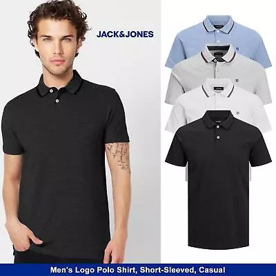 Jack & Jones Men's Logo Polo Shirt Short-Sleeved - Select Your Size & Colour • £12.49