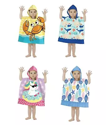 Infants Hooded Towel Poncho Boys Girls Towels Hood Beach Bath Swimming Ponchos • £9.95