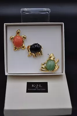 New Kenneth J Lane KJL VINTAGE Set 3 Gold Pins/pendants FROG ELEPHANT TURTLE • $60