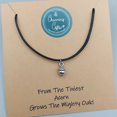 Acorn Choker Necklace Tibetan Silver Personalised Message Jewellery Gift. • £9.50