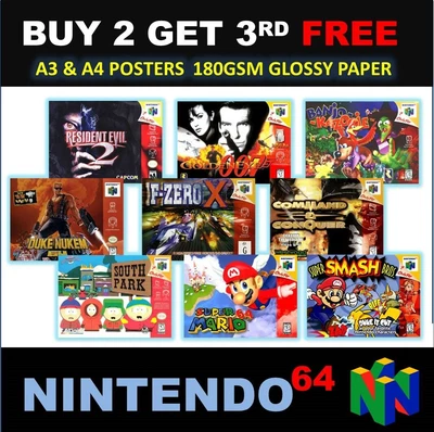 £8 • Buy N64 Nintendo 64 Game Posters Collection , A3 A4 180gsm Poster Prints