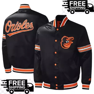MLB Midfield Baltimore Orioles Black Full-Snap Varsity Satin Baseball Jacket • $106.99