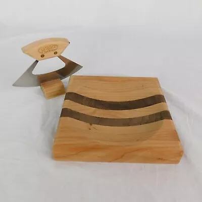 Alaska Cutlery 6  Birch Handled Ulu With 7.25  Birch Walnut Cutting Bowl & Stand • $35