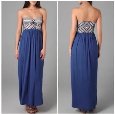 NWT $359 Anthropologie Mara Hoffman 0 Bustier Dress Maxi Blue Knit Strapless • $84