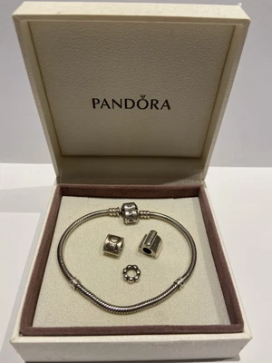 $39.99 • Buy Pandora Sterling Silver Bracelet With  2 Pandora Charms + 1