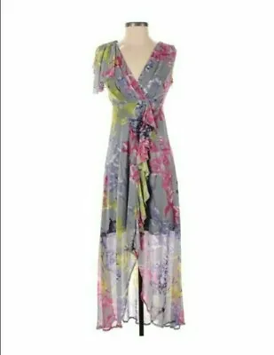 Vivienne Vivienne Tam Floral Sleeveless Grey Ruffle Dress XS • $24.99