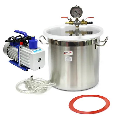 $189.99 • Buy 5 Gallon Stainless Steel Vacuum Degassing Chamber Silicone Kit W/5 CFM Pump Hose