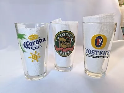 Lot Of 3 Different Pint Beer Glasses Barwear -Corona Extra Moosehead & Fosters  • $12