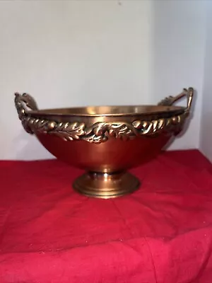 Copper Tone Pedestal Fruit Bowl With Handles Leaf Vine Pattern See Pics • $15