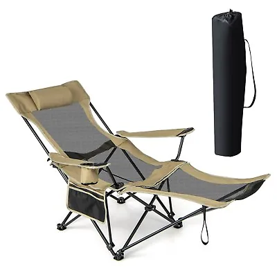 Camping Lounge Chair 2 In 1 Portable Reclining Beach Chair With Footrest • £34.95