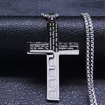 Men's Or Women Stainless Steel Cross And Necklace With The Lords Prayer • $12.99