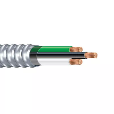 Armorlite Wire 10/2 BLACK/WHITE/GREEN STRANDED MC Copper Metal Clad Cable FOOT • $2.89