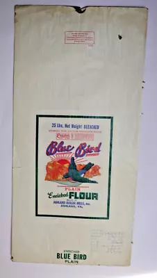 X LARGE Vintage Paper Sack Bag - BLUE BIRD FLOUR ASHLAND MILLING VA 1969 • $20