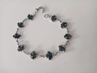 Silver Tone Blue Abalone Maple Leaf Bracelet • £4.99