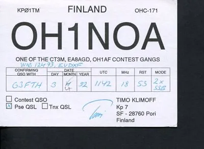 £2.89 • Buy 1 X QSL Card Radio Finland OH1NOA Pori 1992 ≠ R235