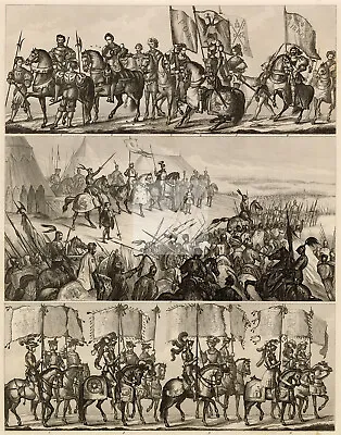ARMY Medieval German Roman Banner Bearers - 1851 Antique Print #D386 • $18.03