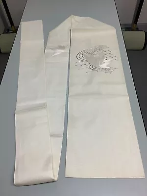 Japanese Vintage Kimono Nagoya Obi Polyester White Leaf Tradition 143.3x12.2inch • $49.90