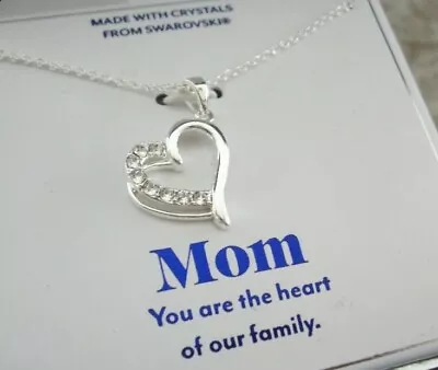 Mom Heart Pendant Necklace With Swarovski Crystals Mother Special Gift Of Love • $15