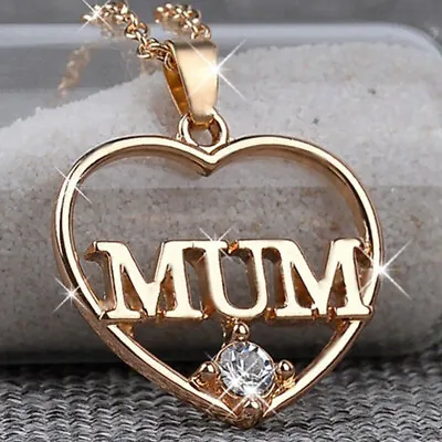 Silver Gold Heart Mum Necklace Gifts Mothers Day Present For Mama Mummy Birthday • £4.55