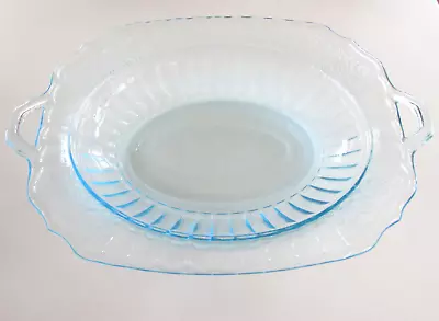 Vintage Hocking Glass 11  Mayfair Blue Open Rose Oval Veggie Bowl Plate Dish • $21.15