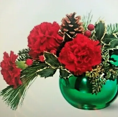 Vtg Shiny Mercury Glass Green Ceramic ORNAMENT Ball BOWL VASE Floral 1 • $11.16