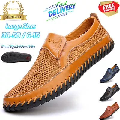 Men's Leather Loafers Casual Shoes Breathable Slip On Moccasins Driving Shoes US • $37.21