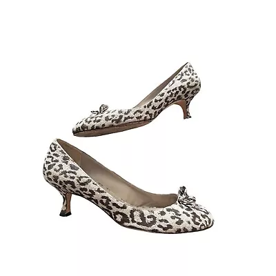 MANOLO BLAHNIK Animal Print Round Toe Kitten Heels Size 40 • $125