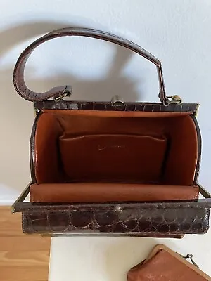 Manon Vintage Genuine Ox Blood Dark Brown Alligator Purse Hand Bag Please Read • $125