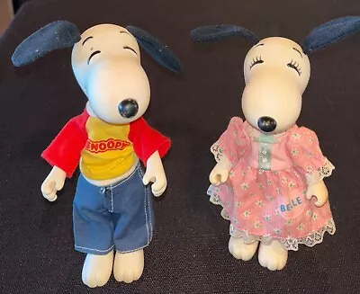 Vintage Pair Of Snoopy & Belle Peanuts Dolls 1958 1966 Knickerbocker Hong Kong • $19.99